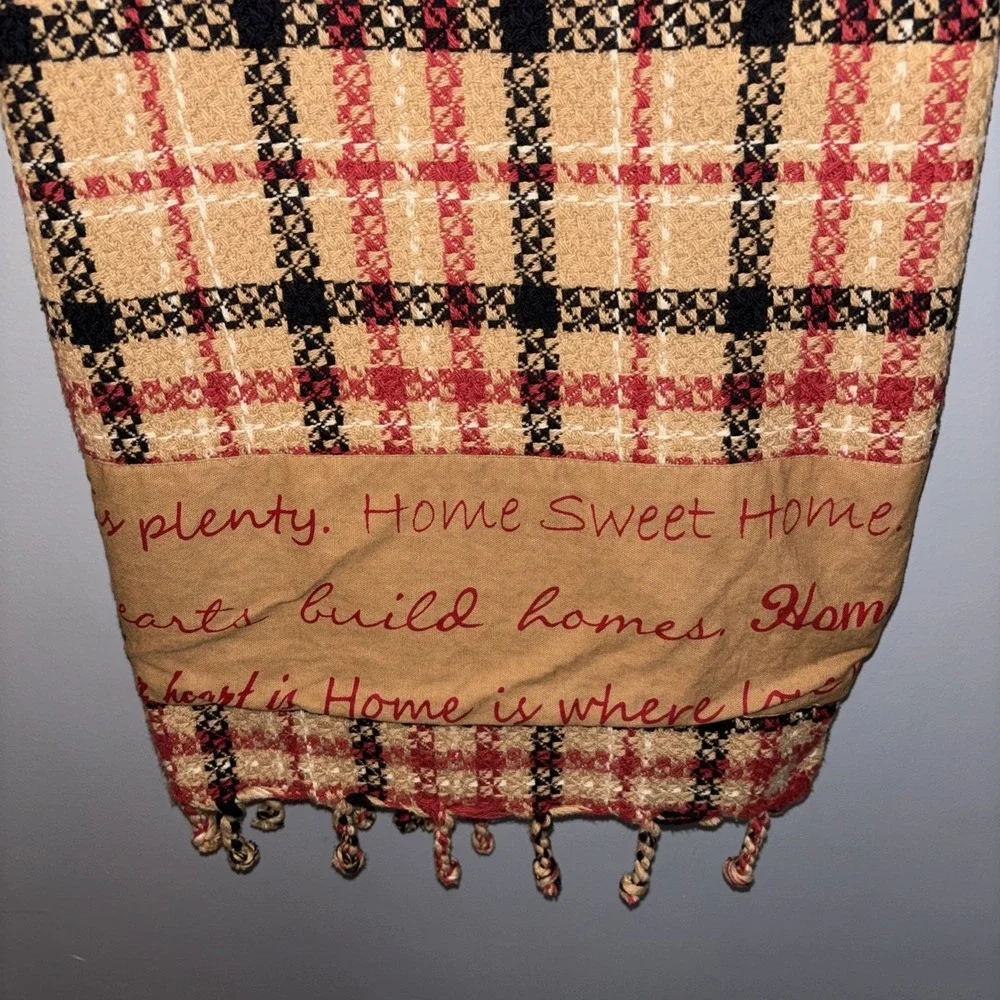 Vintage Woven‎ Plaid Throw Blanket Home Sweet Home Tassels Primitive Rustic